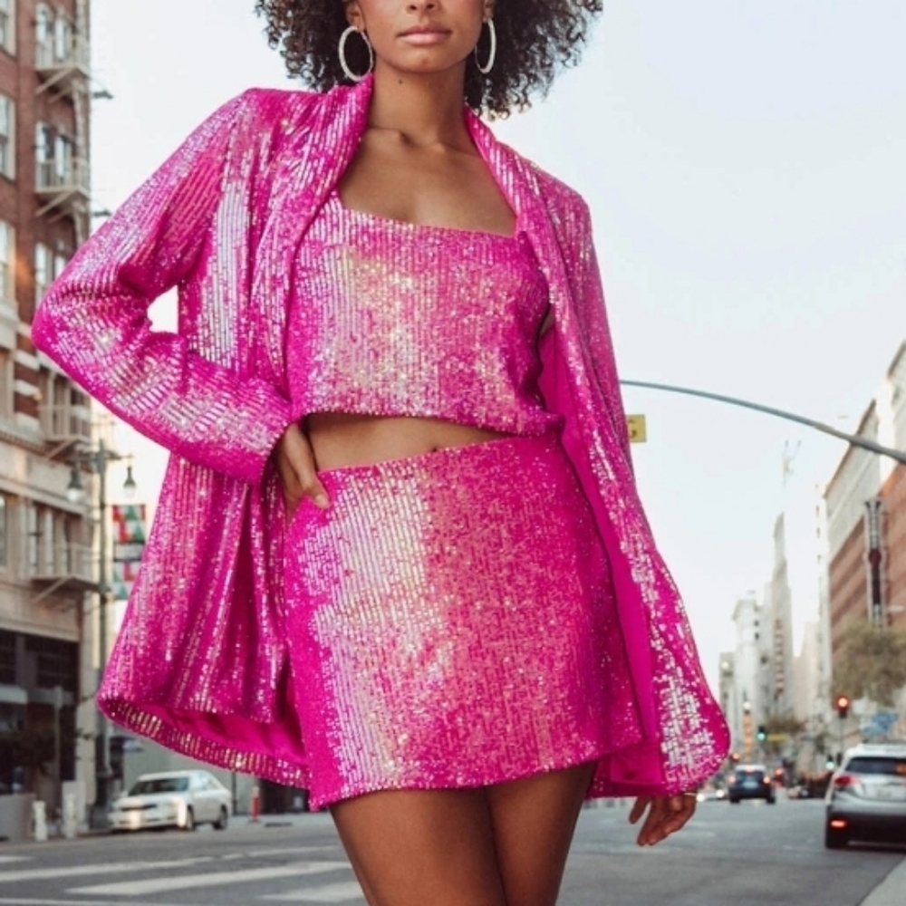 Show Me Your MuMu Pink Fairy Disco Sequin Blazer Jacket